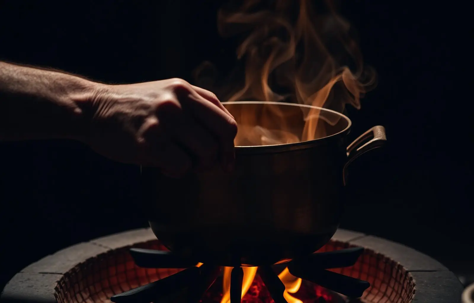 Mãos a mexer um tacho ao lume